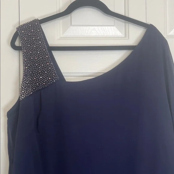 Xscape Women’s Dark Blue One-Shoulder Dress with Embellished Strap Size 18W - Picture 5 of 8